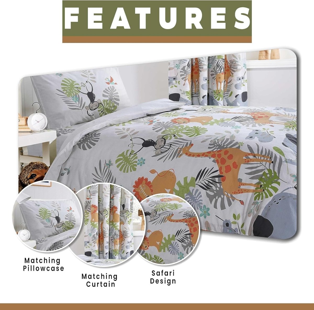 OLIVIA ROCCO Kids Safari Jungle Animal Print Duvet Cover Set With Pillowcase Soft Cosy - Joe’s Haven