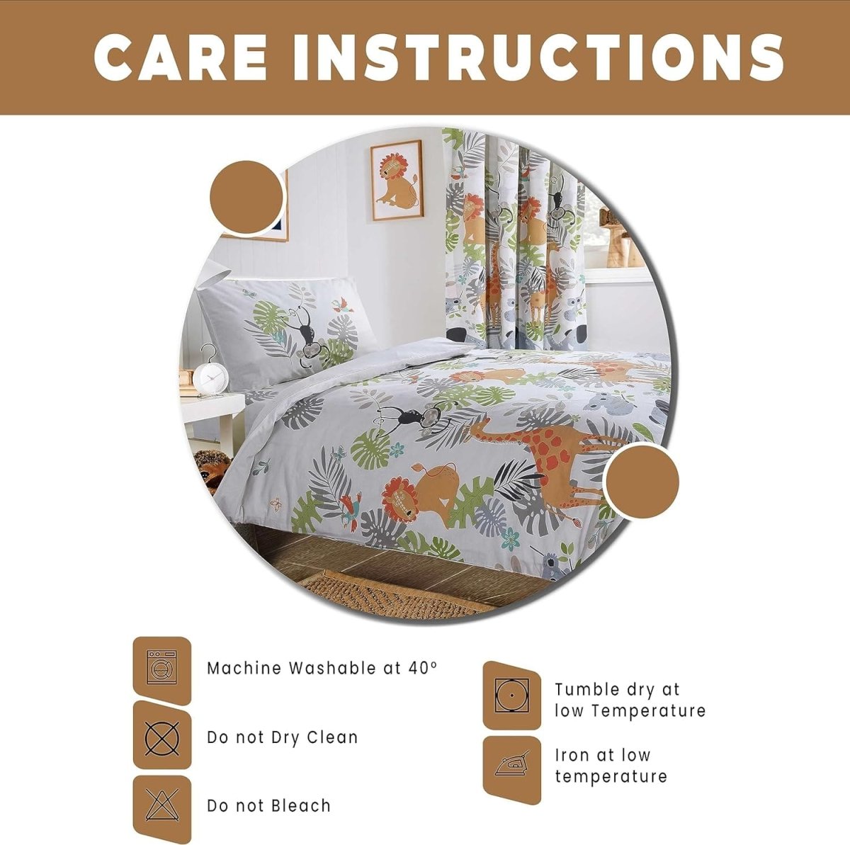 OLIVIA ROCCO Kids Safari Jungle Animal Print Duvet Cover Set With Pillowcase Soft Cosy - Joe’s Haven