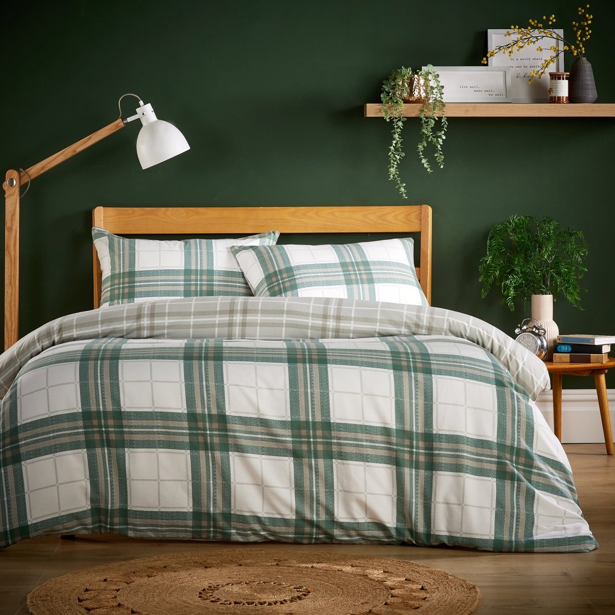 OLIVIA ROCCO Alba Sage Green Super Soft Flannel Duvet Cover Set With Pillowcases Easy Care - Joe’s Haven