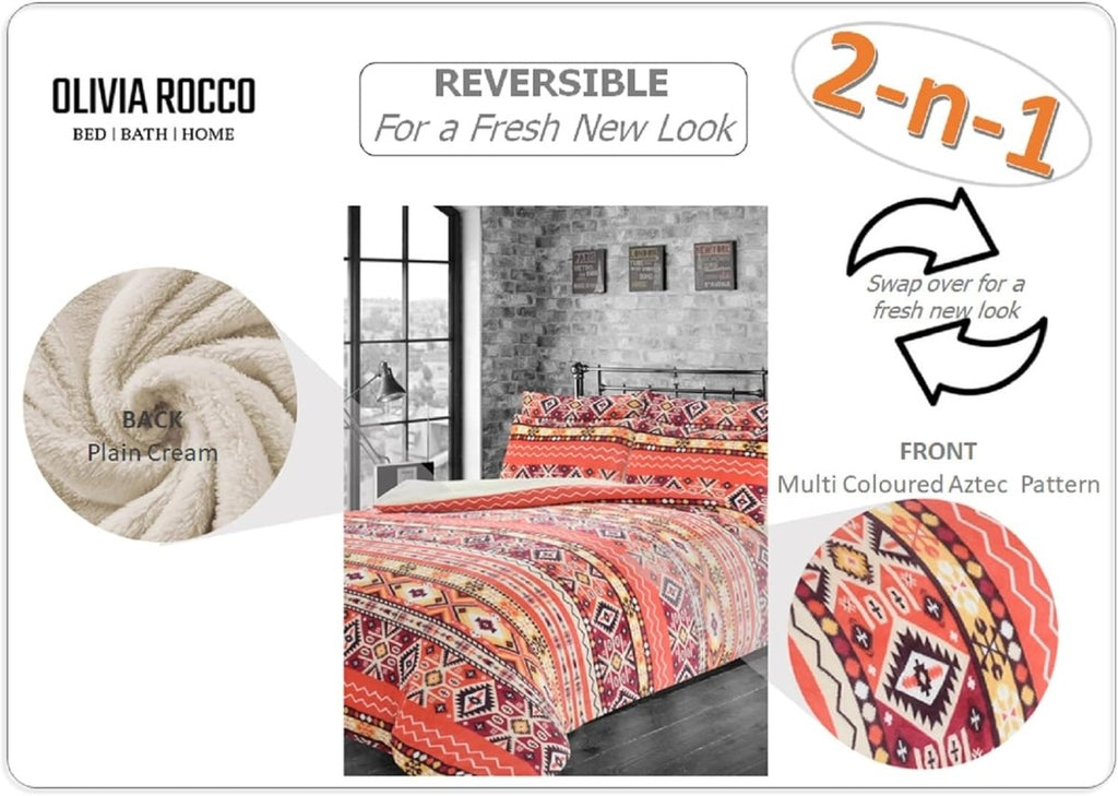 OLIVIA ROCCO Aztec Print Teddy Duvet Set With Reversible Sherpa Fleece Fur Luxurious - Joe’s Haven