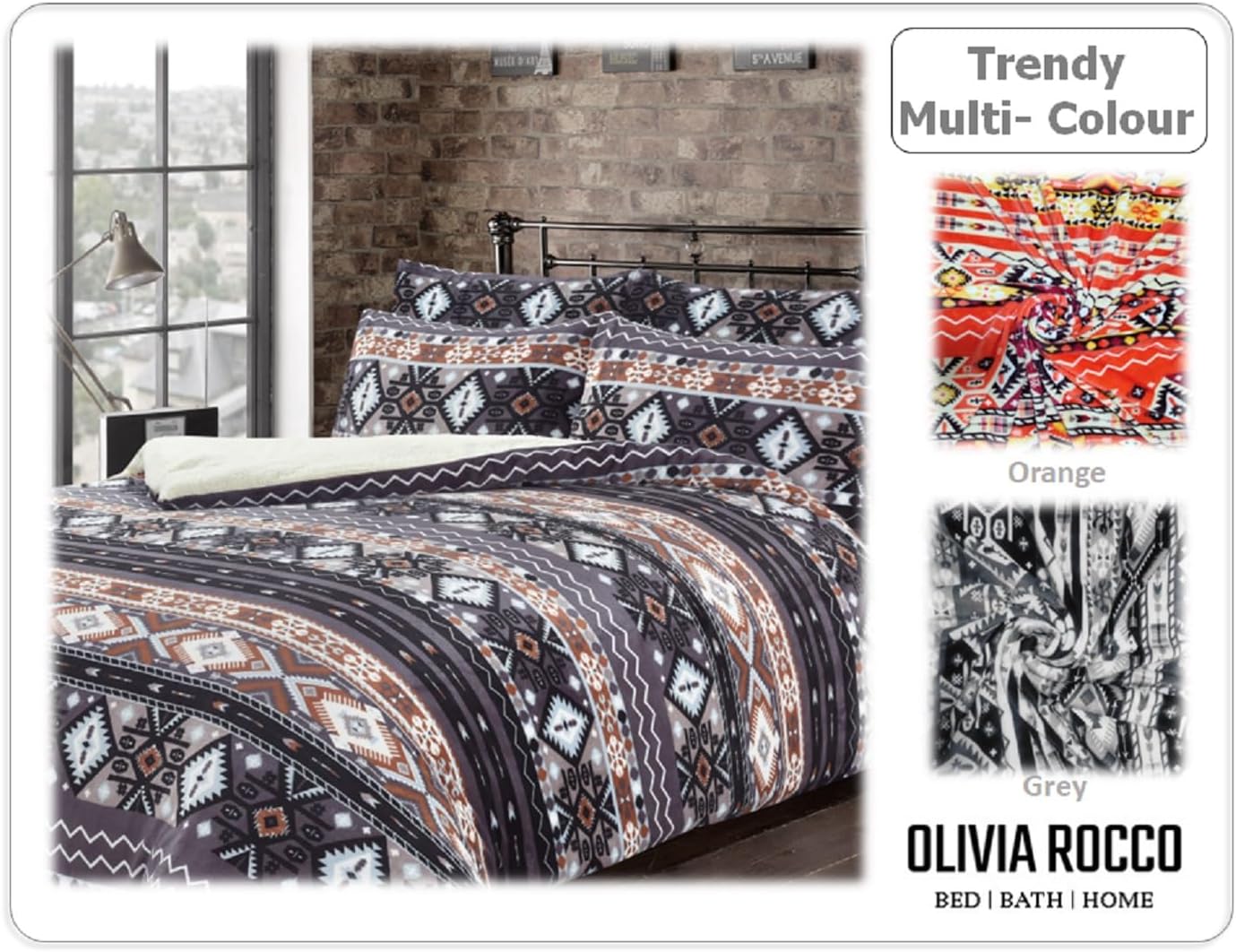 OLIVIA ROCCO Aztec Print Teddy Duvet Set With Reversible Sherpa Fleece Fur Luxurious - Joe’s Haven