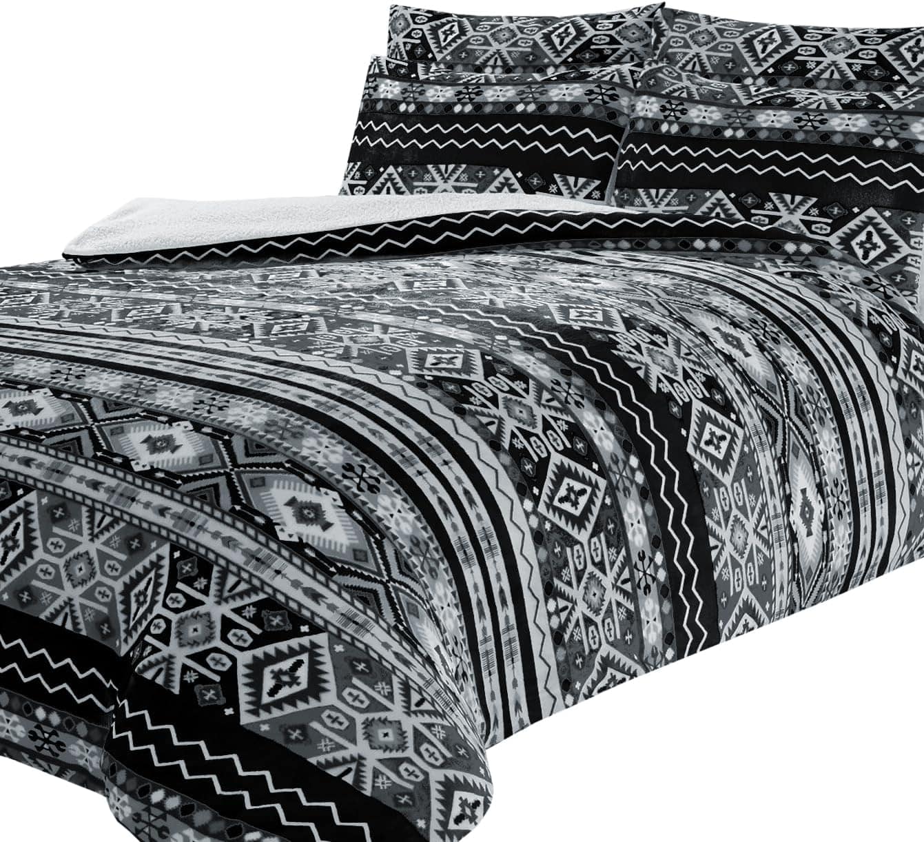 OLIVIA ROCCO Aztec Print Teddy Duvet Set With Reversible Sherpa Fleece Fur Luxurious - Joe’s Haven