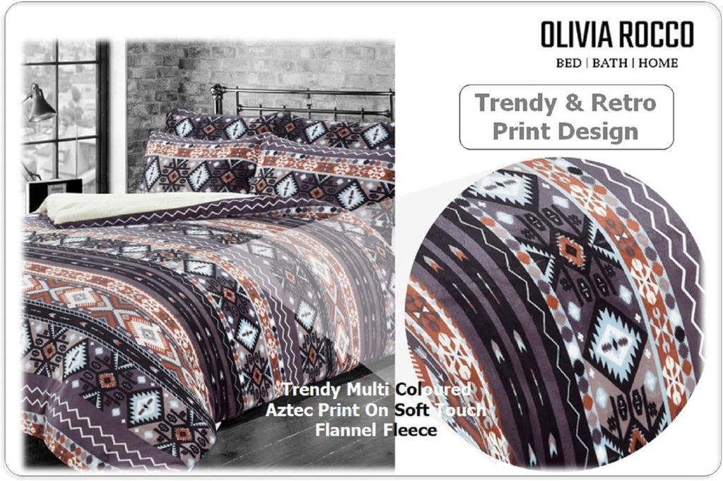 OLIVIA ROCCO Aztec Print Teddy Duvet Set With Reversible Sherpa Fleece Fur Luxurious - Joe’s Haven