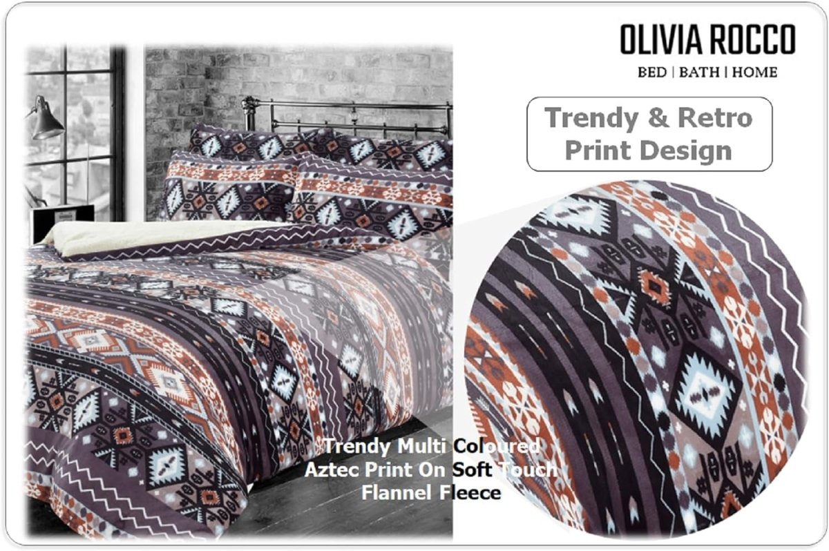 OLIVIA ROCCO Aztec Print Teddy Duvet Set With Reversible Sherpa Fleece Fur Luxurious - Joe’s Haven