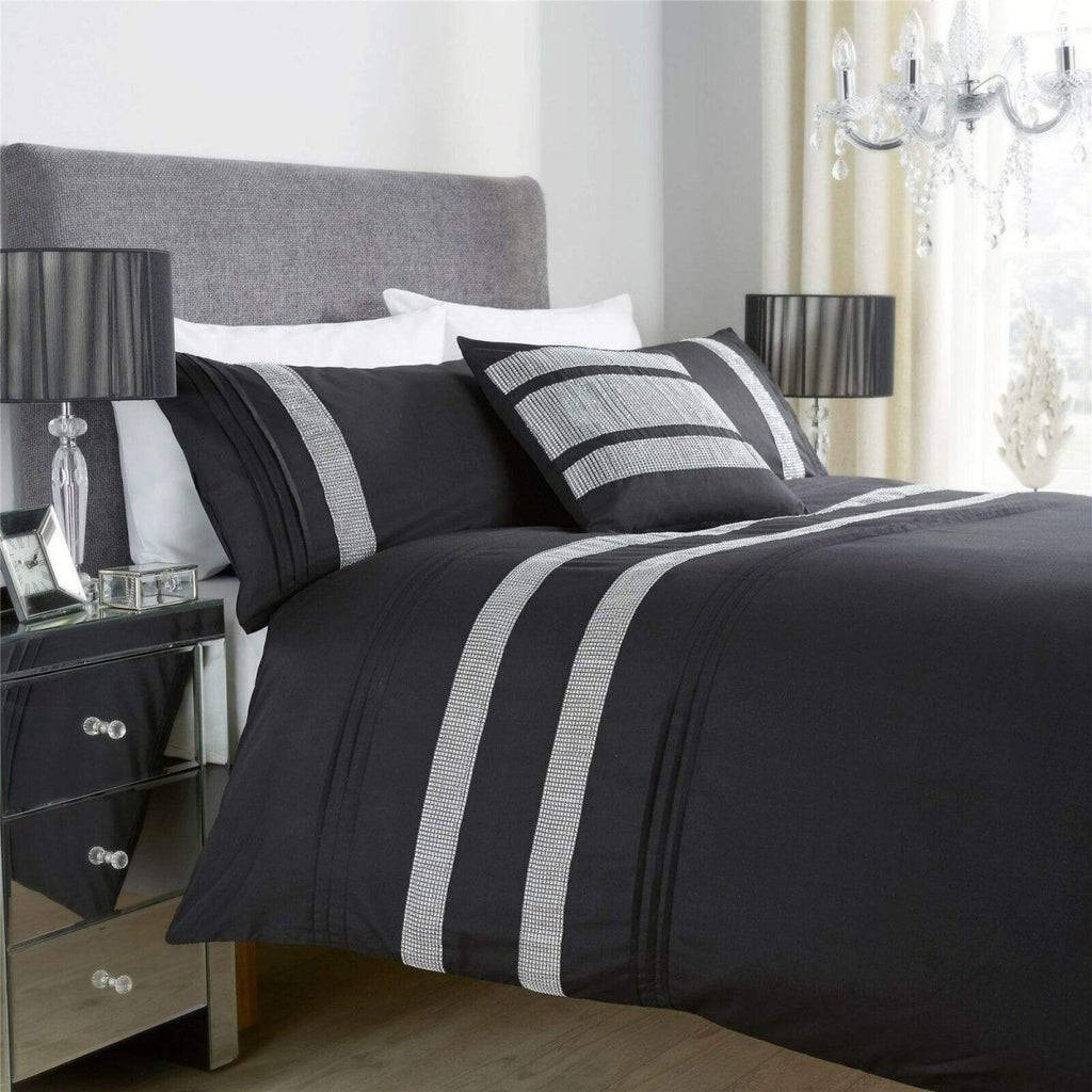 OLIVIA ROCCO Diamante Glitz Cotton Rich Duvet Set With Handwoven Crystal Detailing - Joe’s Haven