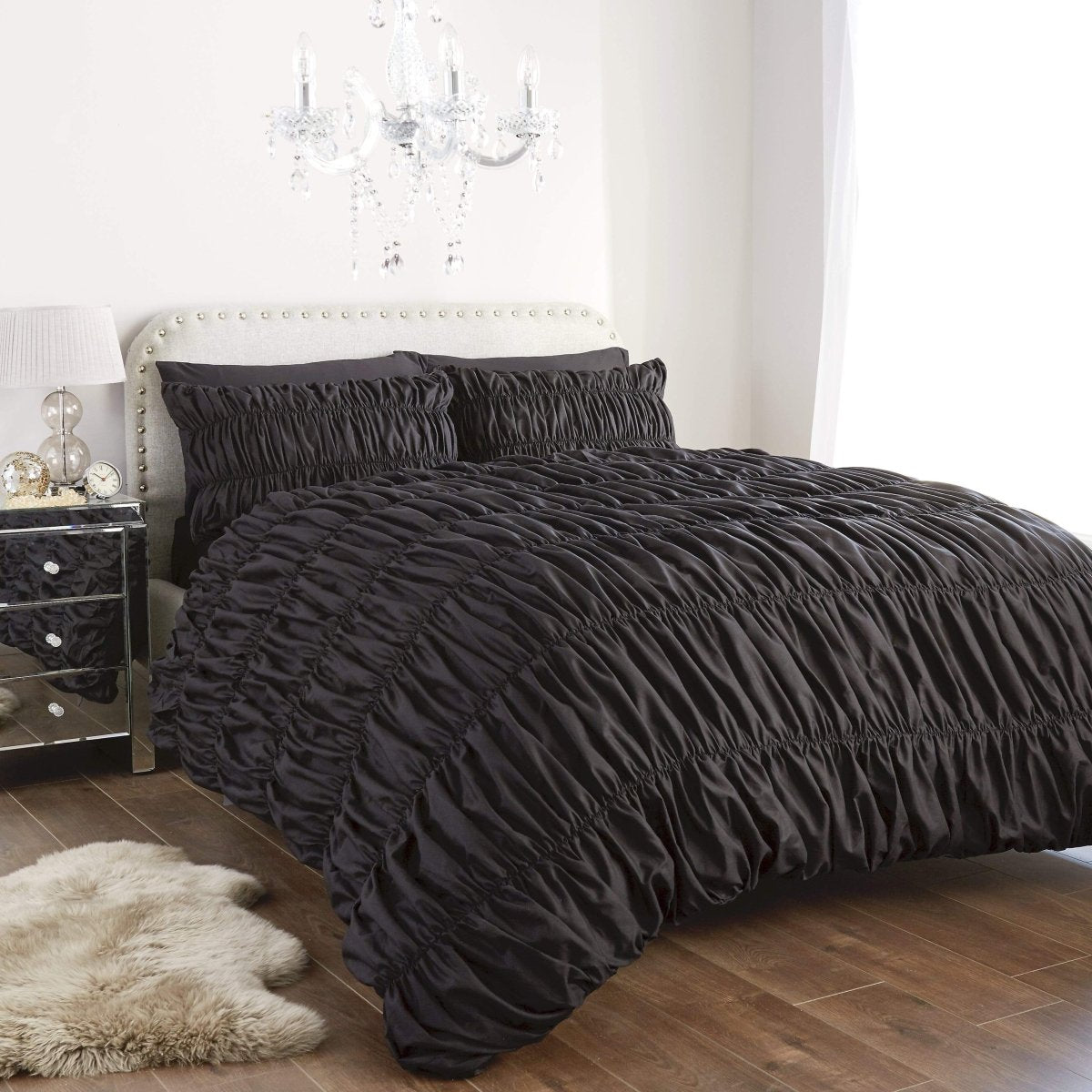 OLIVIA ROCCO Duvet Set Ruched Ruffles Cotton Rich Luxury OEKO TEX Certified Multiple - Joe’s Haven