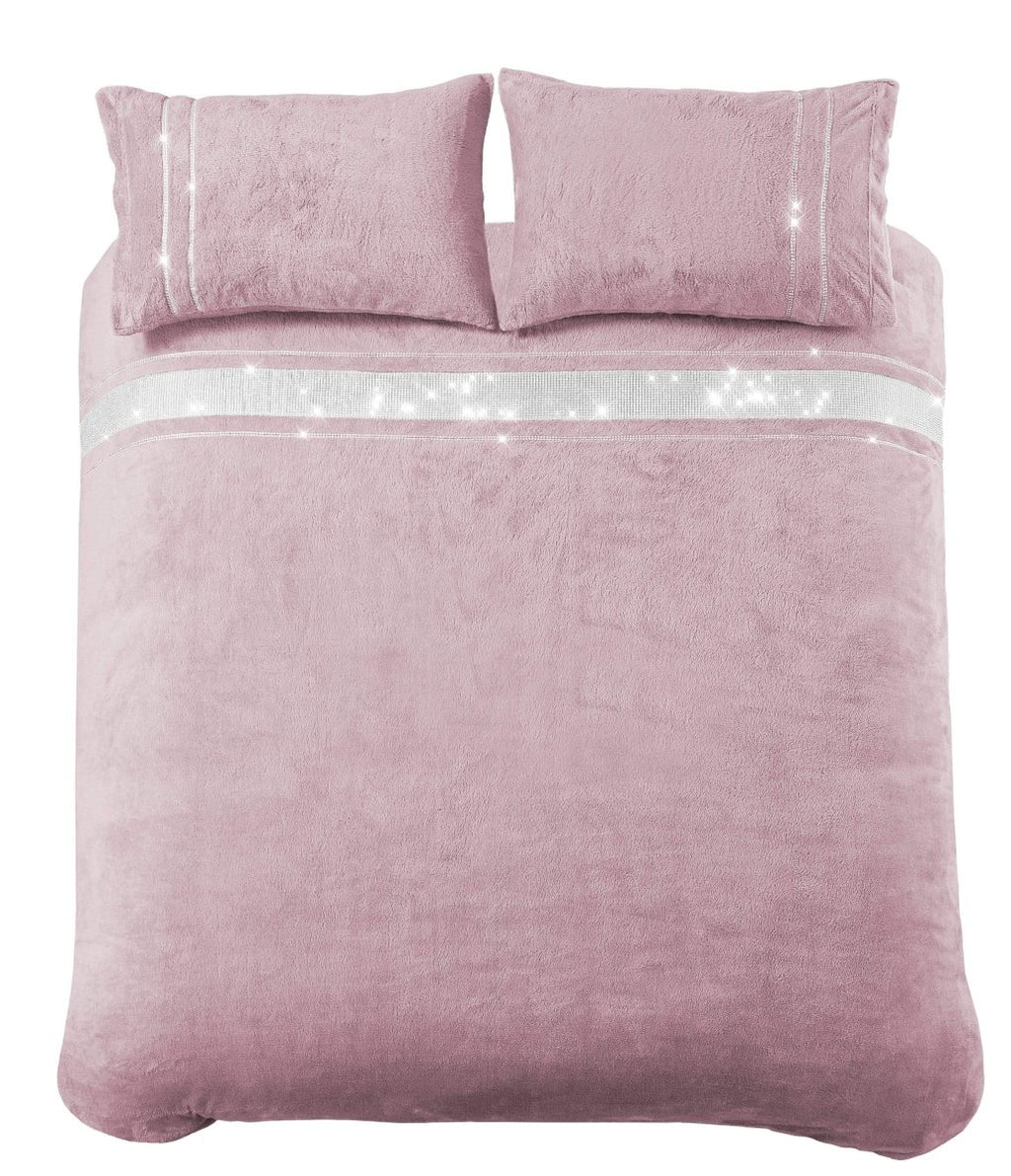 OLIVIA ROCCO Paris Glitz Teddy Fleece Duvet Set Diamante Detailing Super Soft Faux Fur - Joe’s Haven