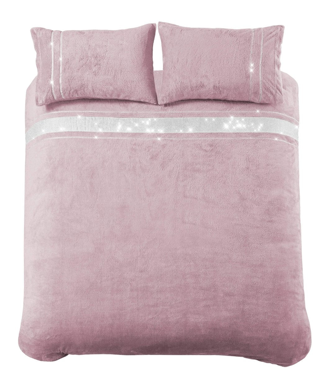 OLIVIA ROCCO Paris Glitz Teddy Fleece Duvet Set Diamante Detailing Super Soft Faux Fur - Joe’s Haven