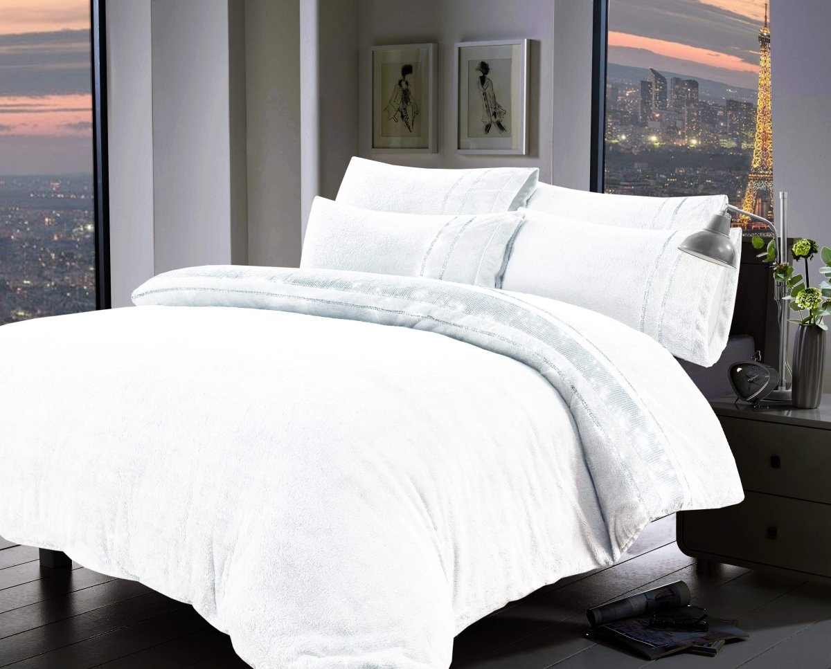 OLIVIA ROCCO Paris Glitz Teddy Fleece Duvet Set Diamante Detailing Super Soft Faux Fur - Joe’s Haven