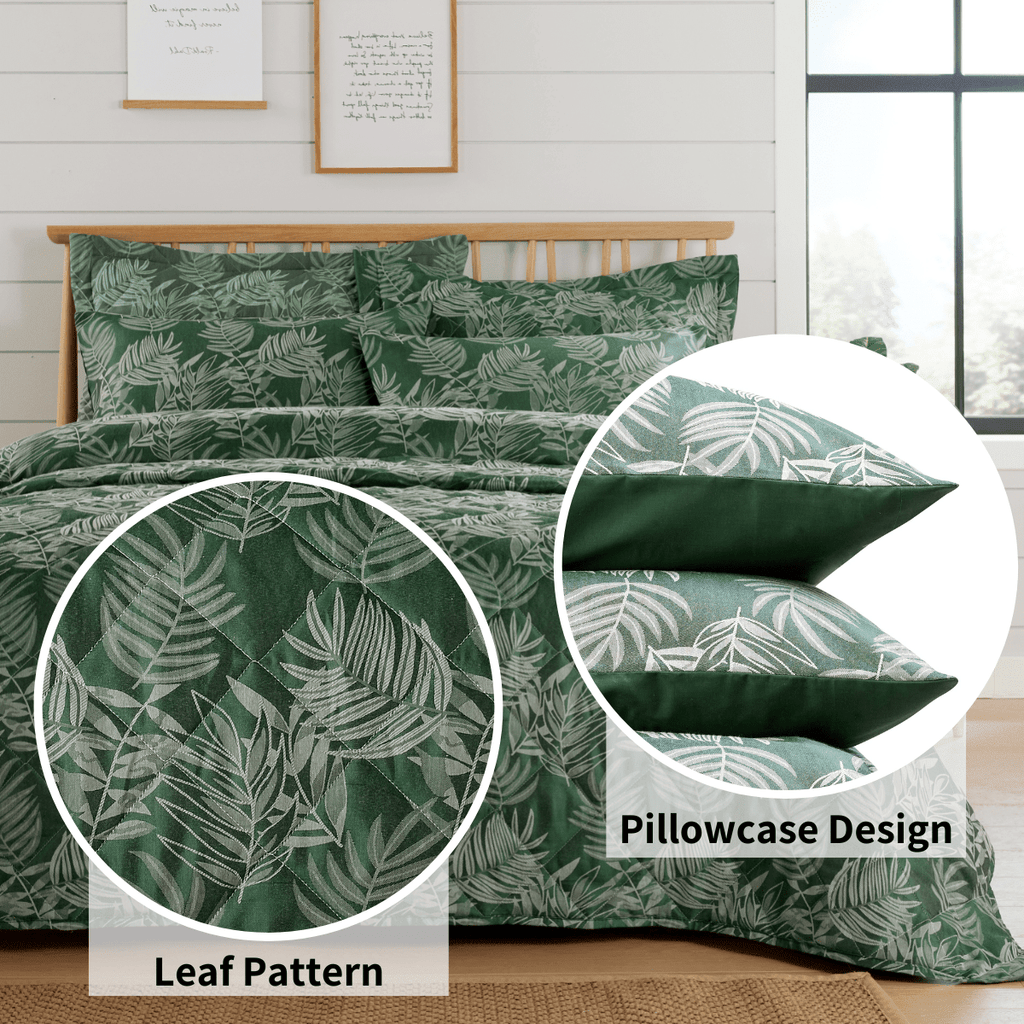 OLIVIA ROCCO Leaf Jacquard Reversible Duvet Cover Sets Grey And Pink Cotton Blend Eco - Joe’s Haven