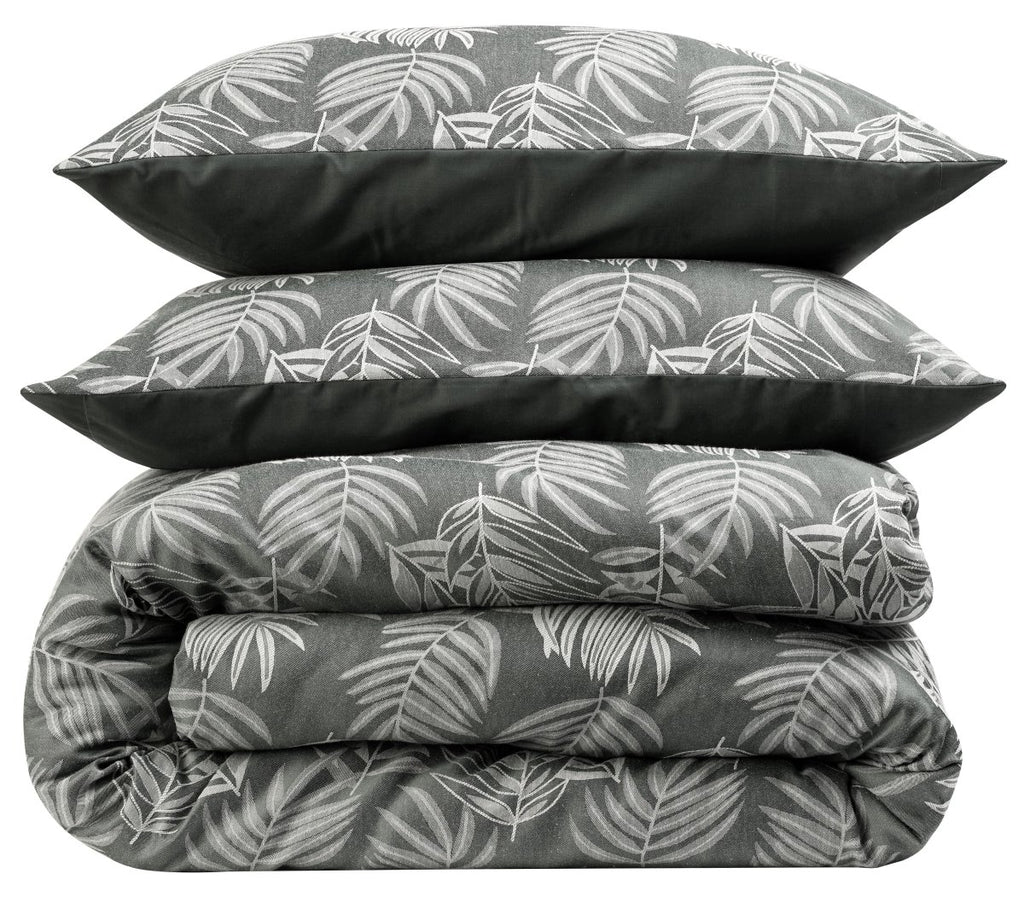 OLIVIA ROCCO Leaf Jacquard Reversible Duvet Cover Sets Grey And Pink Cotton Blend Eco - Joe’s Haven