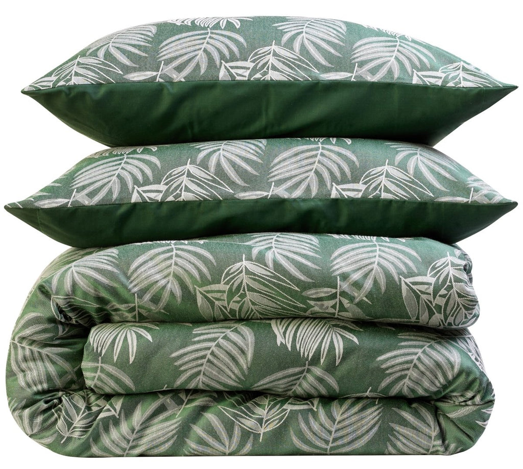 OLIVIA ROCCO Leaf Jacquard Reversible Duvet Cover Sets Grey And Pink Cotton Blend Eco - Joe’s Haven