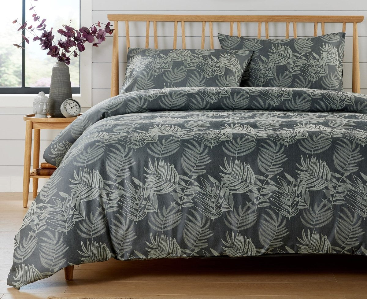 OLIVIA ROCCO Leaf Jacquard Reversible Duvet Cover Sets Grey And Pink Cotton Blend Eco - Joe’s Haven