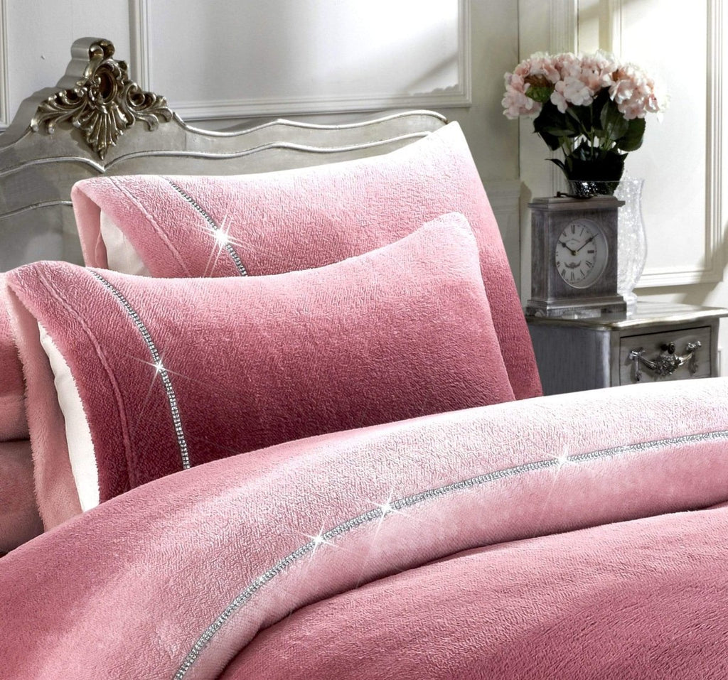 OLIVIA ROCCO Ombre Teddy Fleece Duvet Set With Diamante Detailing Two-Tone Luxury Bedding - Joe’s Haven