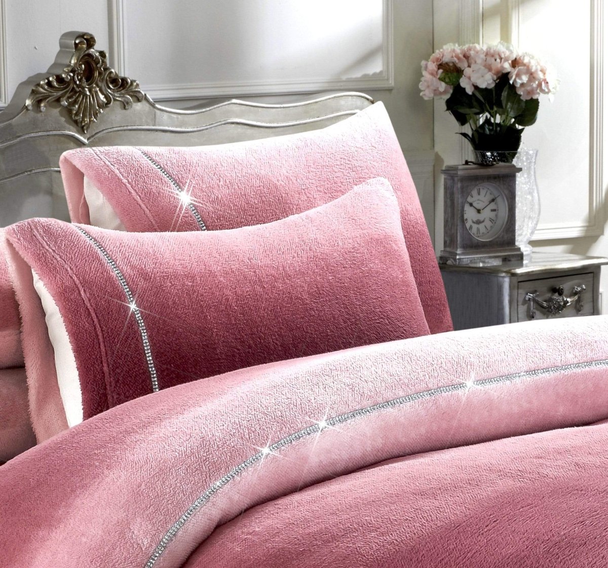 OLIVIA ROCCO Ombre Teddy Fleece Duvet Set With Diamante Detailing Two-Tone Luxury Bedding - Joe’s Haven