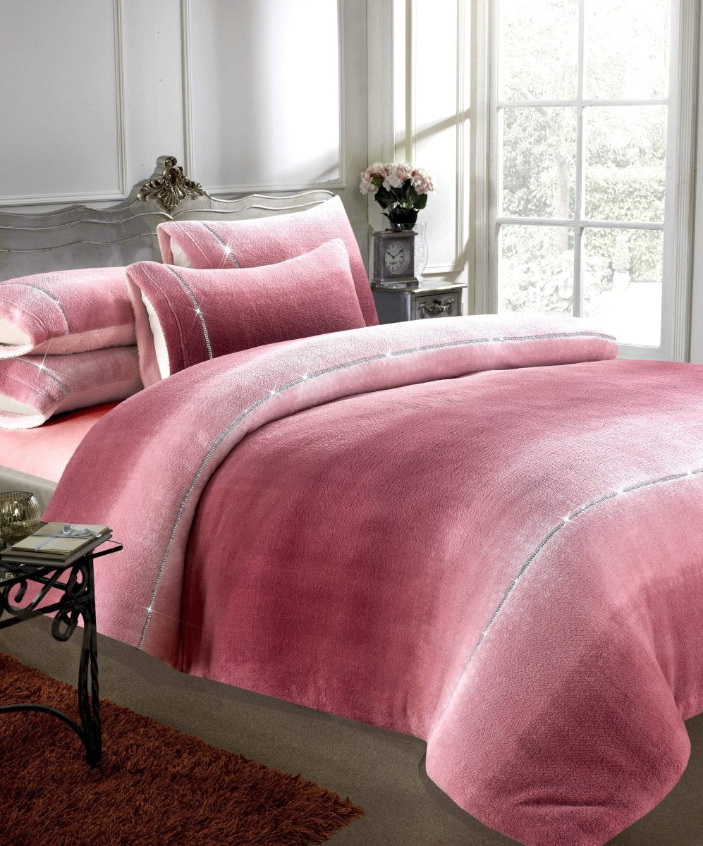 OLIVIA ROCCO Ombre Teddy Fleece Duvet Set With Diamante Detailing Two-Tone Luxury Bedding - Joe’s Haven
