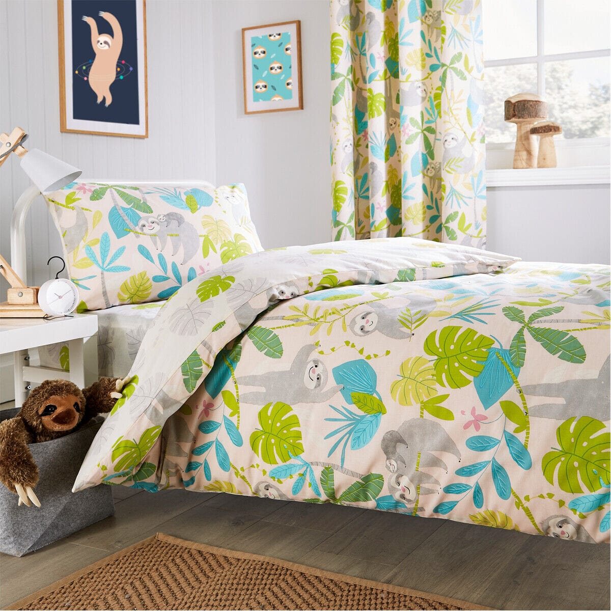 OLIVIA ROCCO Lazy Sloth Kids Duvet Set Soft Cotton Blend And Matching Curtains OEKO TEX - Joe’s Haven