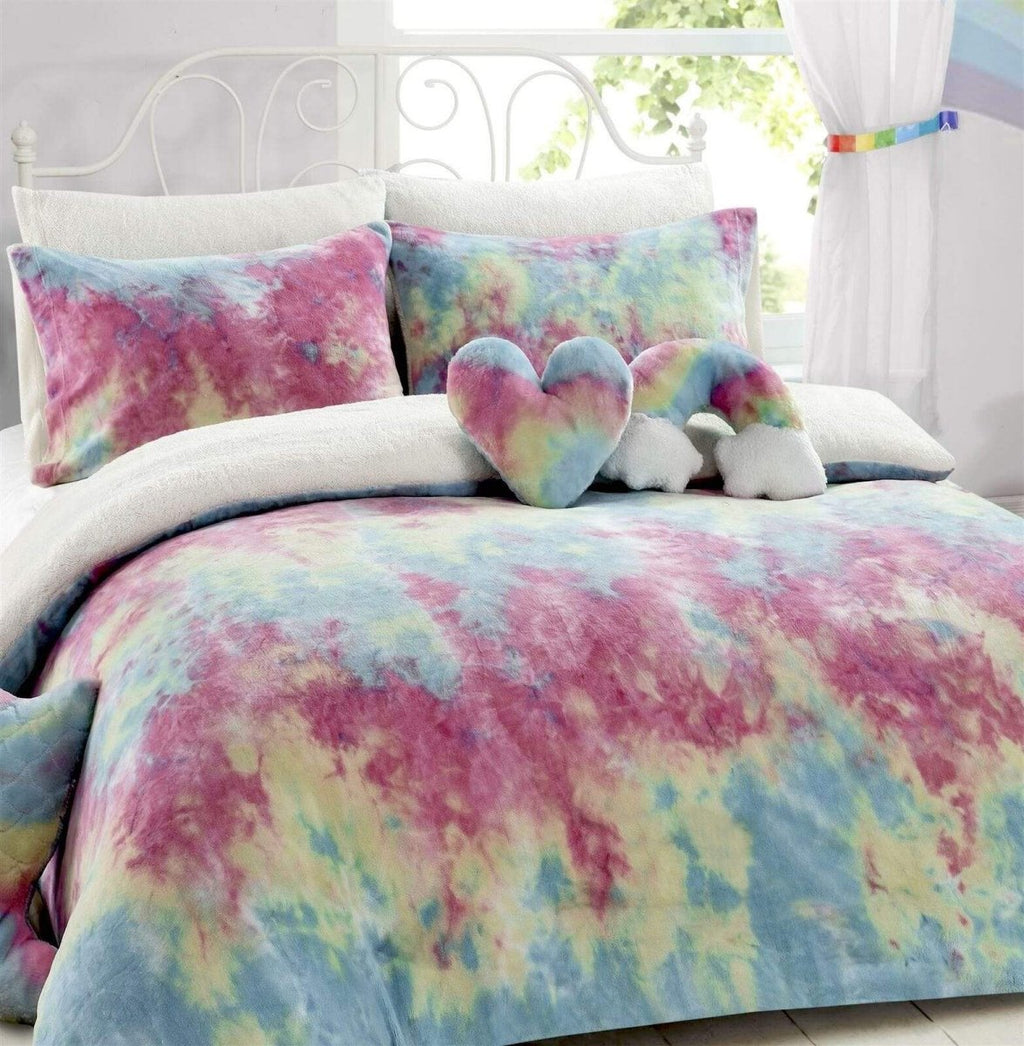 OLIVIA ROCCO Tie Dye Rainbow Teddy Fleece Duvet Set for Kids Reversible Bedding for a Hotel - Style Bedroom Refresh - Joe’s Haven