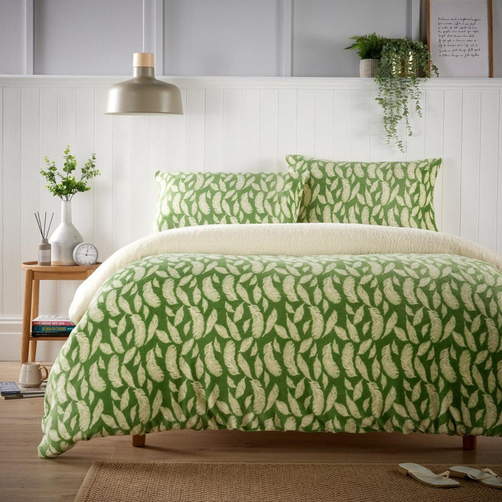 OLIVIA ROCCO Floral Leaves Teddy Duvet Set Reversible Sherpa Fleece Winter Bedding Single - Joe’s Haven