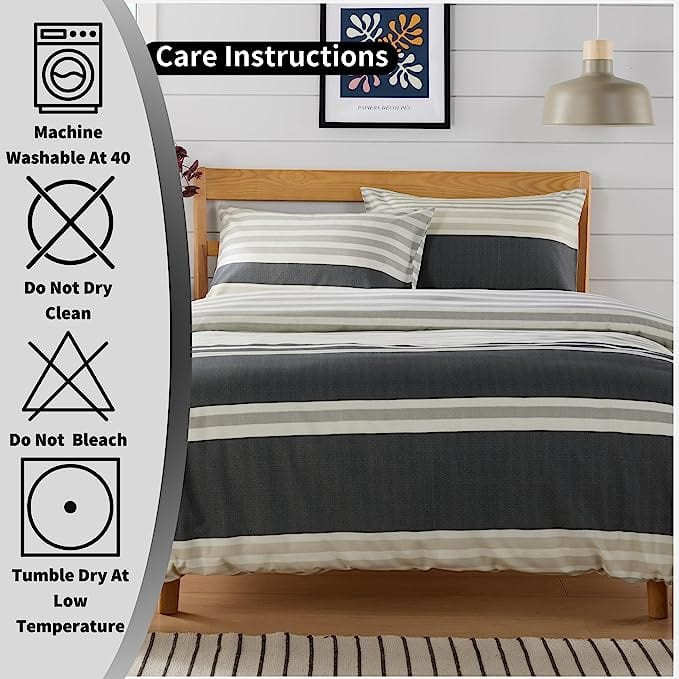OLIVIA ROCCO Duvet Cover Set Miami Stripes Reversible Hypoallergenic Cotton Blend Grey Super Soft Hotel - Style Finish - Joe’s Haven