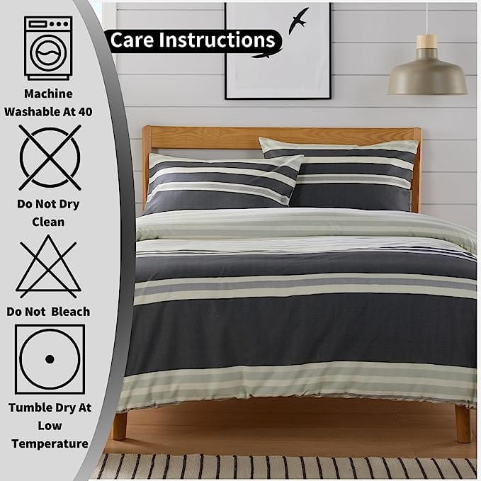 OLIVIA ROCCO Duvet Cover Set Miami Stripes Reversible Hypoallergenic Cotton Blend Grey Super Soft Hotel - Style Finish - Joe’s Haven