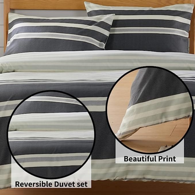 OLIVIA ROCCO Duvet Cover Set Miami Stripes Reversible Hypoallergenic Cotton Blend Grey Super Soft Hotel - Style Finish - Joe’s Haven
