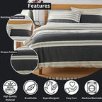 OLIVIA ROCCO Duvet Cover Set Miami Stripes Reversible Hypoallergenic Cotton Blend Grey Super Soft Hotel - Style Finish - Joe’s Haven