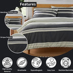 OLIVIA ROCCO Duvet Cover Set Miami Stripes Reversible Hypoallergenic Cotton Blend Grey Super Soft Hotel - Style Finish - Joe’s Haven