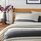 OLIVIA ROCCO Duvet Cover Set Miami Stripes Reversible Hypoallergenic Cotton Blend Grey Super Soft Hotel - Style Finish - Joe’s Haven