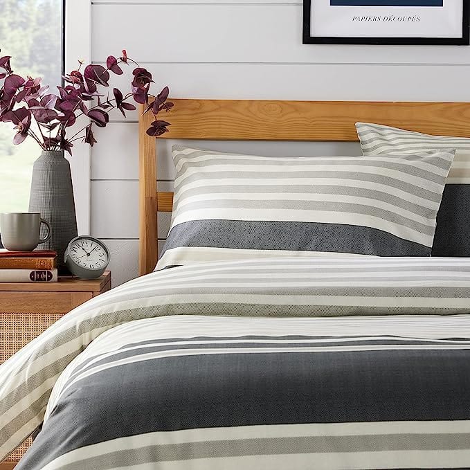 OLIVIA ROCCO Duvet Cover Set Miami Stripes Reversible Hypoallergenic Cotton Blend Grey Super Soft Hotel - Style Finish - Joe’s Haven