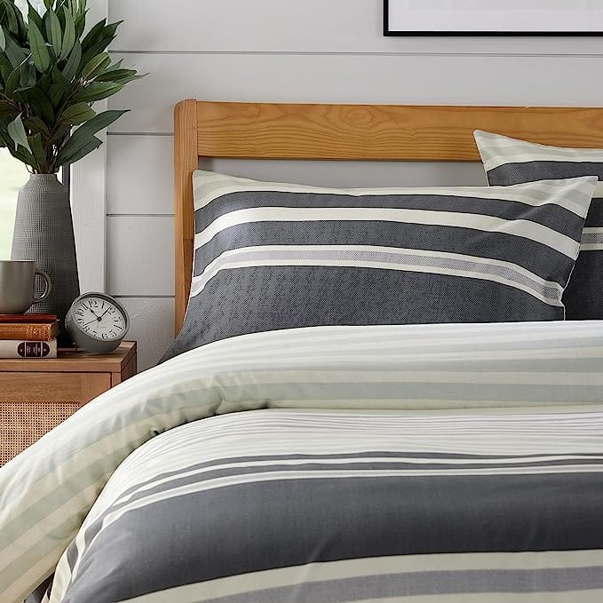 OLIVIA ROCCO Duvet Cover Set Miami Stripes Reversible Hypoallergenic Cotton Blend Grey Super Soft Hotel - Style Finish - Joe’s Haven