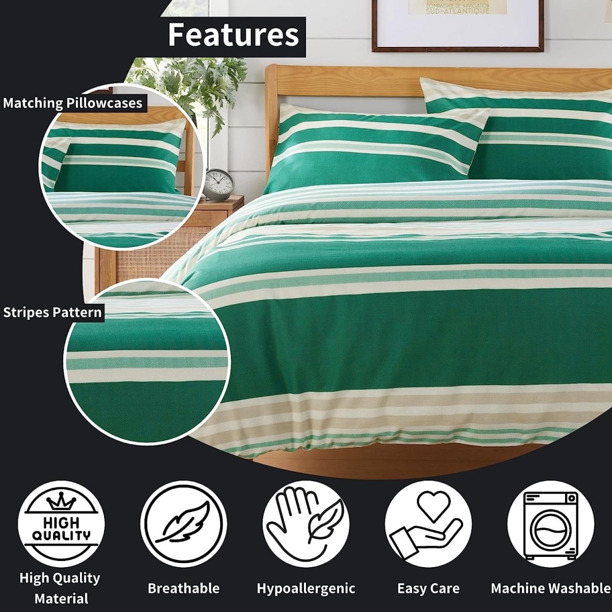 OLIVIA ROCCO Duvet Cover Set Miami Stripes Reversible Hypoallergenic Cotton Blend Grey Super Soft Hotel - Style Finish - Joe’s Haven