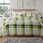 OLIVIA ROCCO Orkney Check Fleece Duvet Set Grey Green Easy Care Wrinkle Resistant - Joe’s Haven