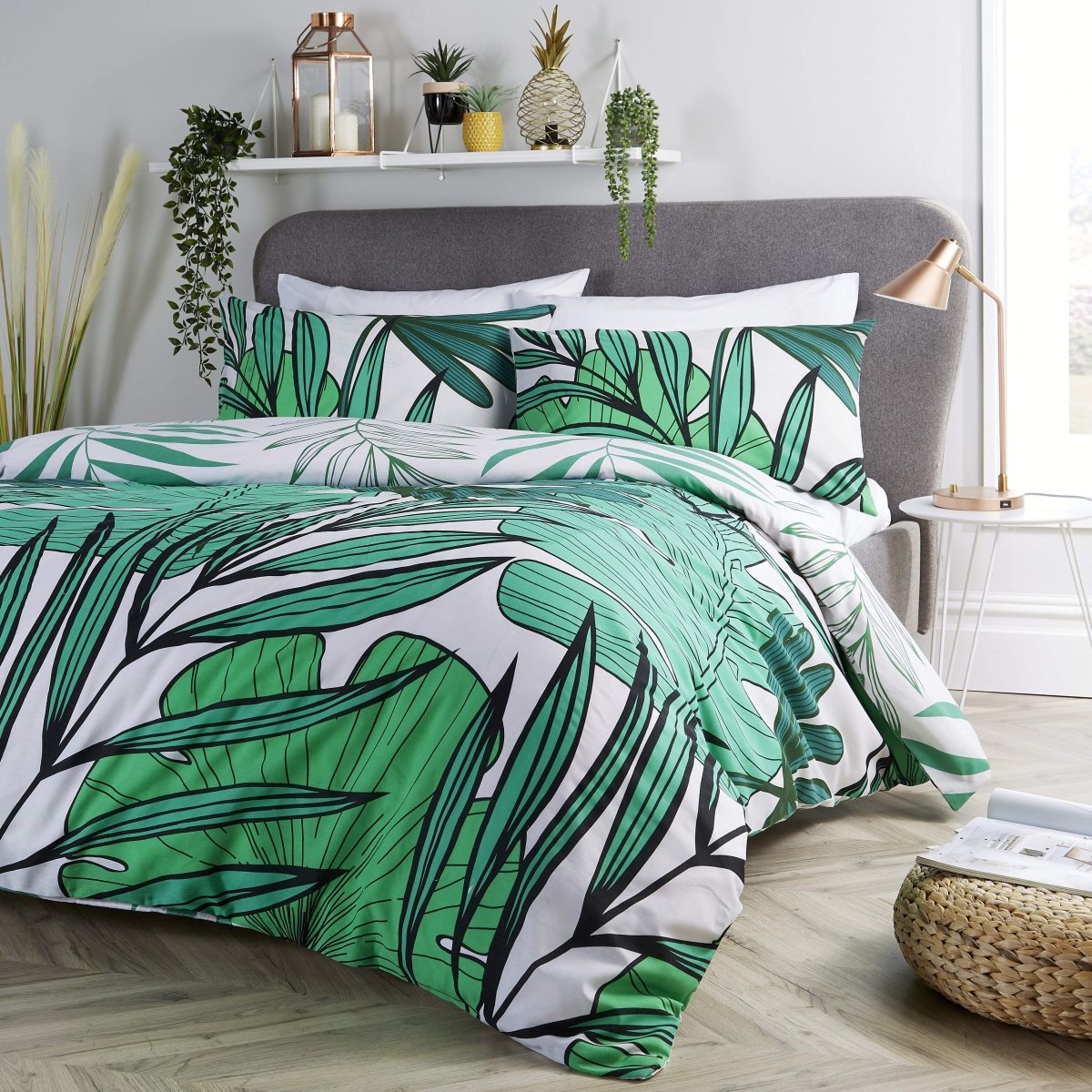 OLIVIA ROCCO Tropical Leaf Reversible Duvet Set Cotton Rich Bedding for Single Double - Joe’s Haven
