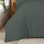 OLIVIA ROCCO Como Tufted Duvet Cover Set With Pillowcases Grey Natural White Easy Care - Joe’s Haven