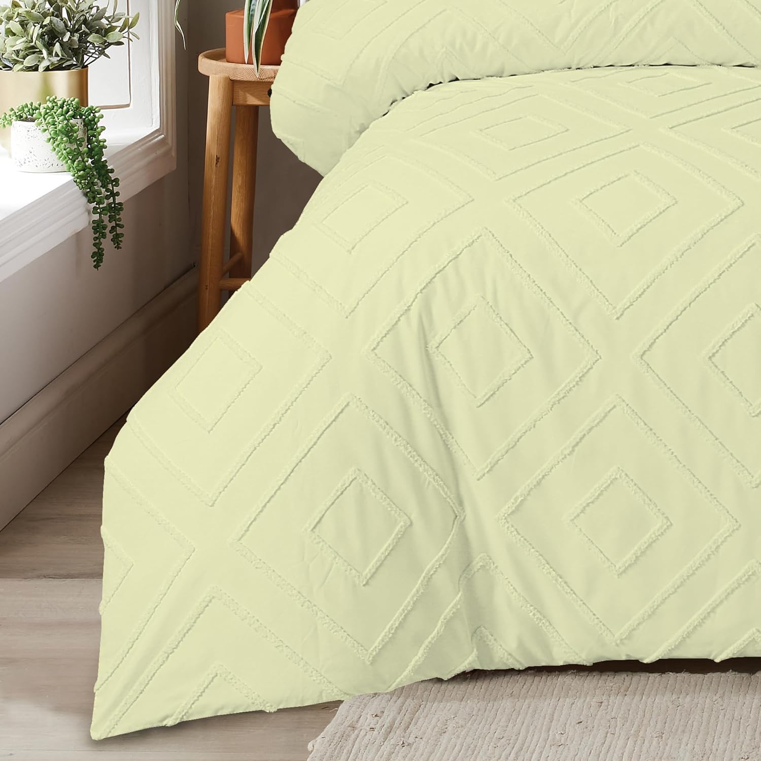 OLIVIA ROCCO Como Tufted Duvet Cover Set With Pillowcases Grey Natural White Easy Care - Joe’s Haven