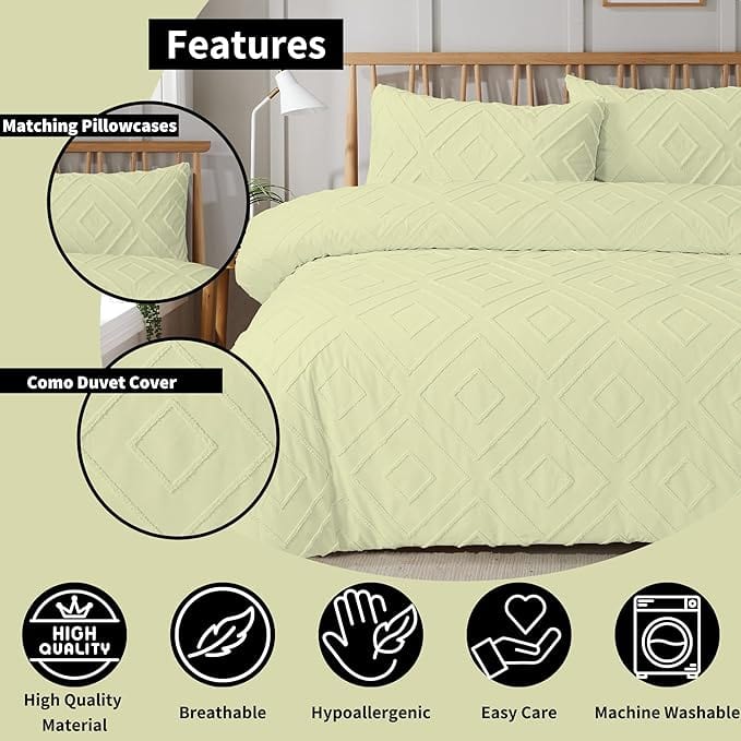 OLIVIA ROCCO Como Tufted Duvet Cover Set With Pillowcases Grey Natural White Easy Care - Joe’s Haven