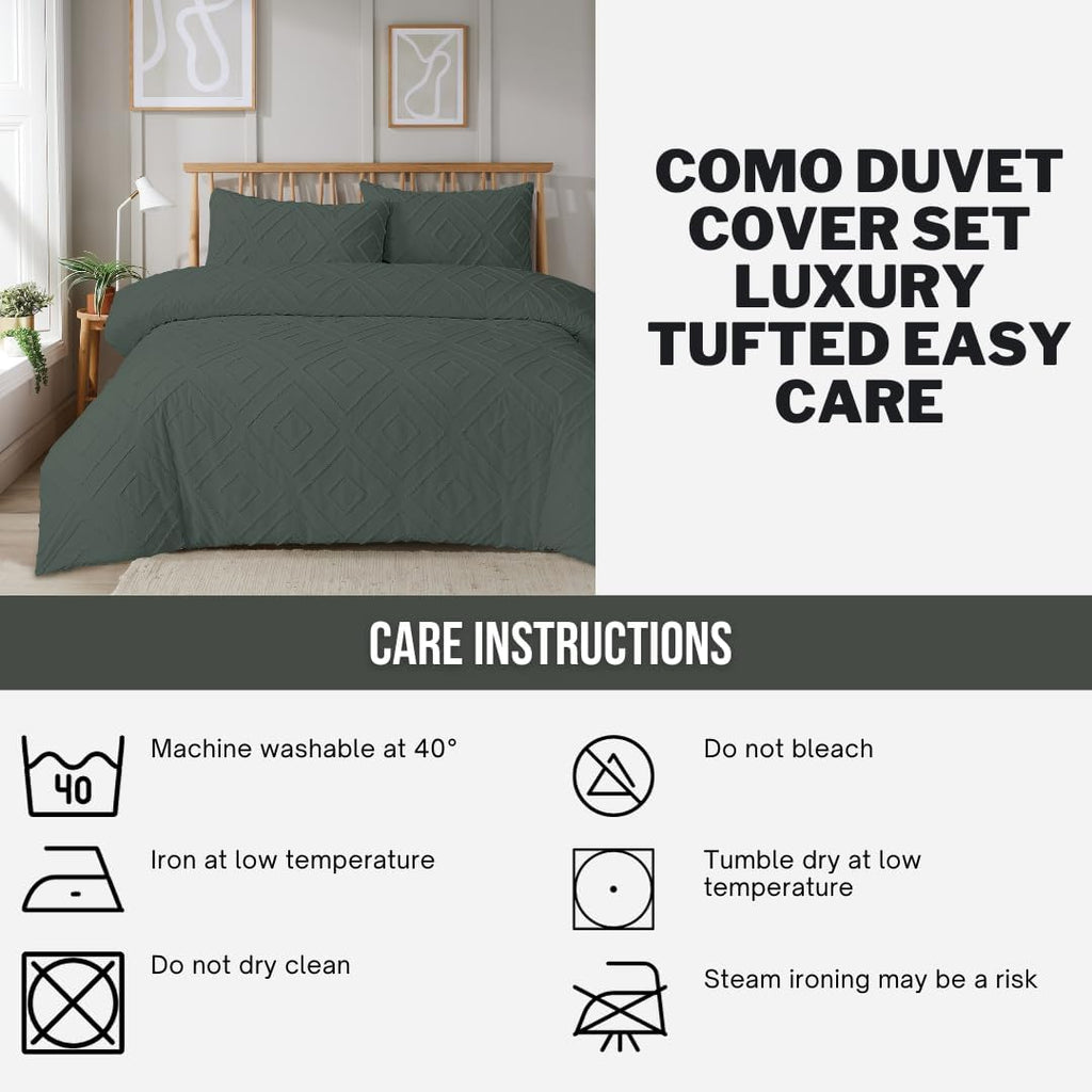 OLIVIA ROCCO Como Tufted Duvet Cover Set With Pillowcases Grey Natural White Easy Care - Joe’s Haven