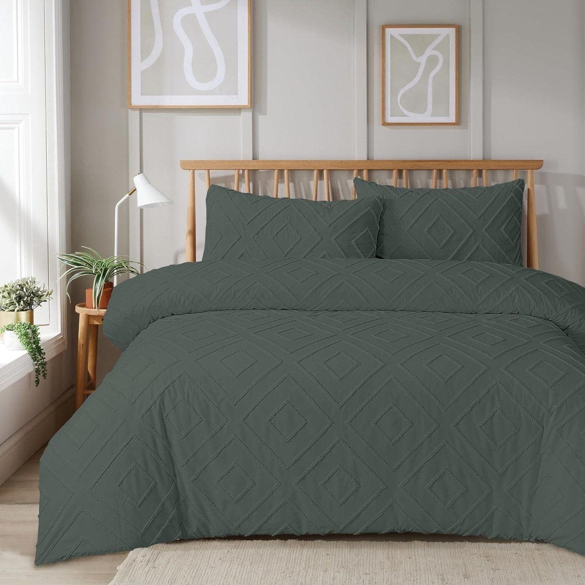OLIVIA ROCCO Como Tufted Duvet Cover Set With Pillowcases Grey Natural White Easy Care - Joe’s Haven