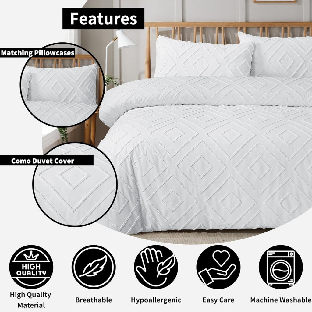 OLIVIA ROCCO Como Tufted Duvet Cover Set With Pillowcases Grey Natural White Easy Care - Joe’s Haven