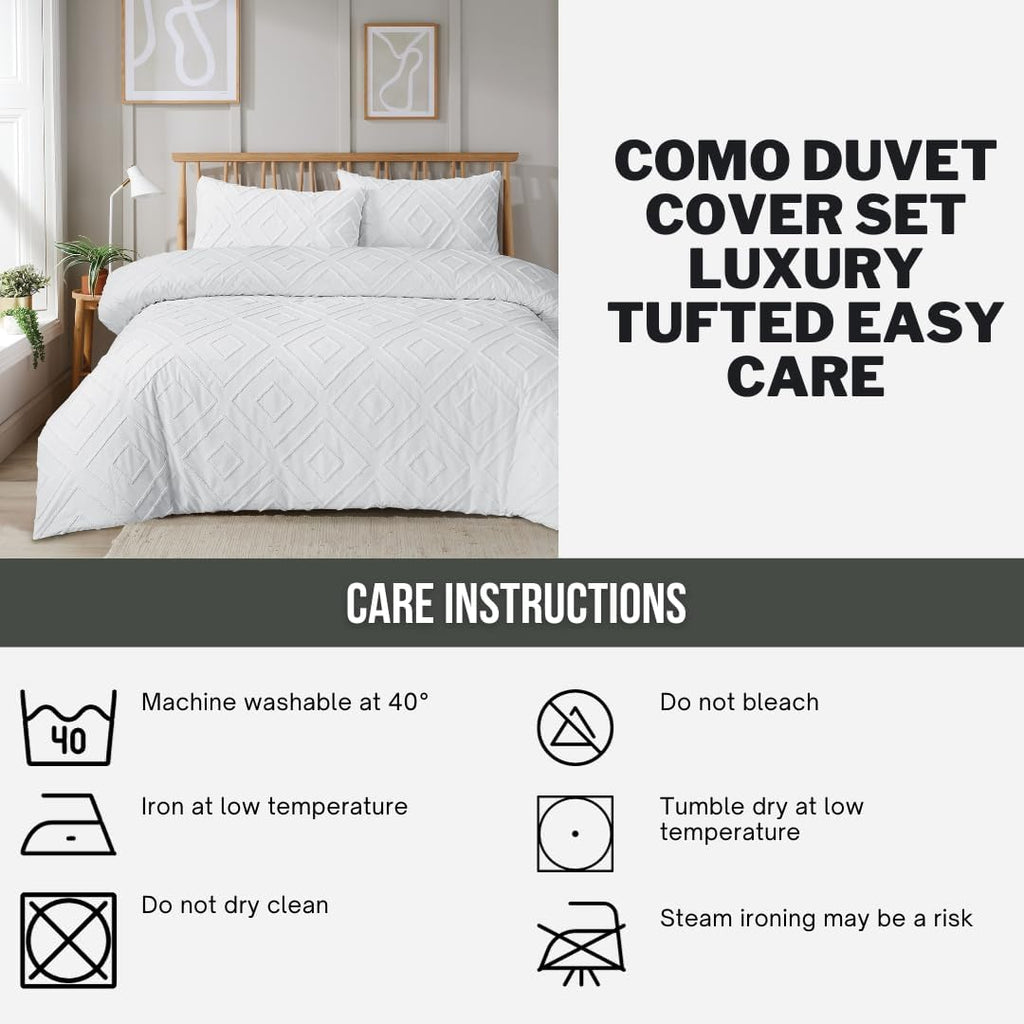 OLIVIA ROCCO Como Tufted Duvet Cover Set With Pillowcases Grey Natural White Easy Care - Joe’s Haven