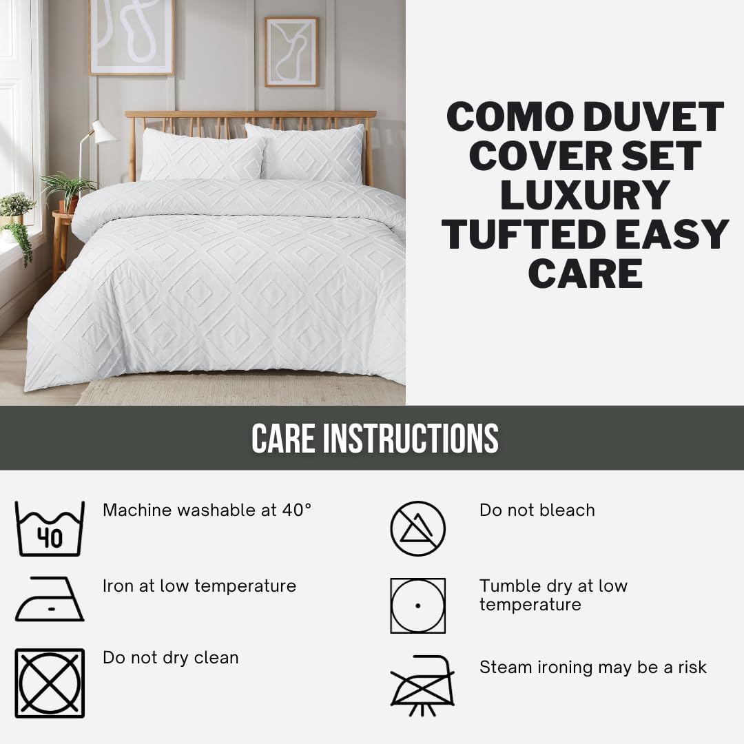 OLIVIA ROCCO Como Tufted Duvet Cover Set With Pillowcases Grey Natural White Easy Care - Joe’s Haven