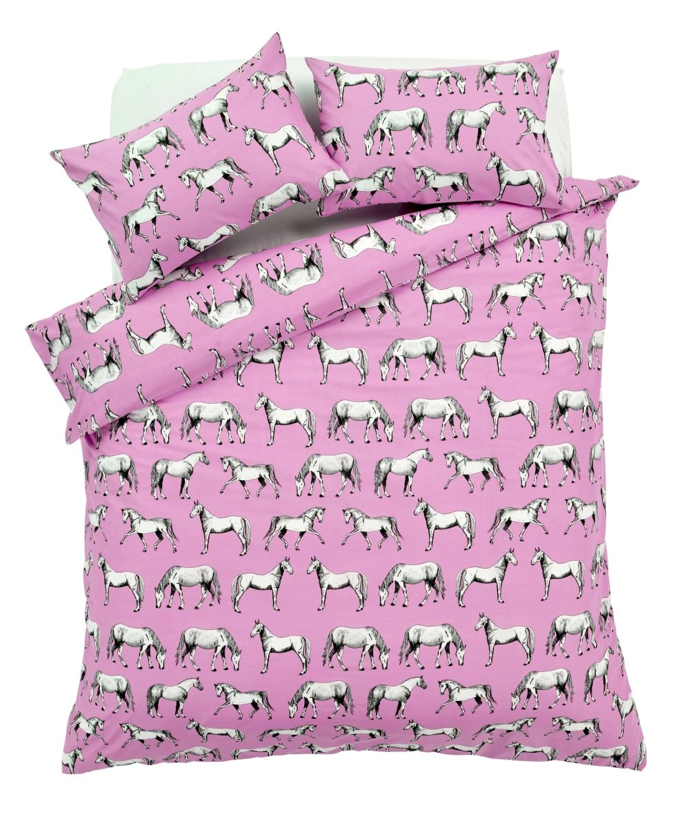 OLIVIA ROCCO Horses Design Cotton Rich Duvet Set Single and Double Sizes Bold Colours - Joe’s Haven