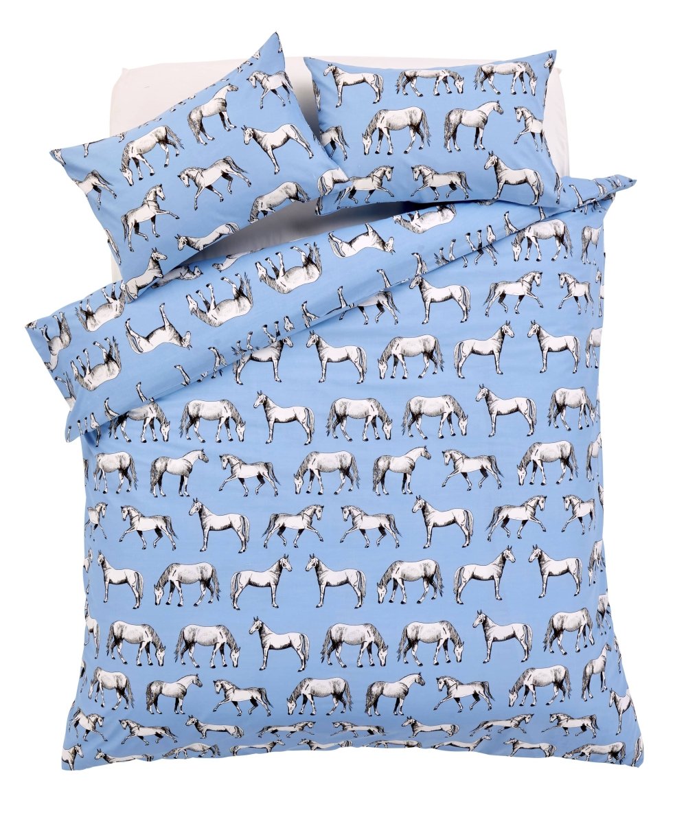 OLIVIA ROCCO Horses Design Cotton Rich Duvet Set Single and Double Sizes Bold Colours - Joe’s Haven