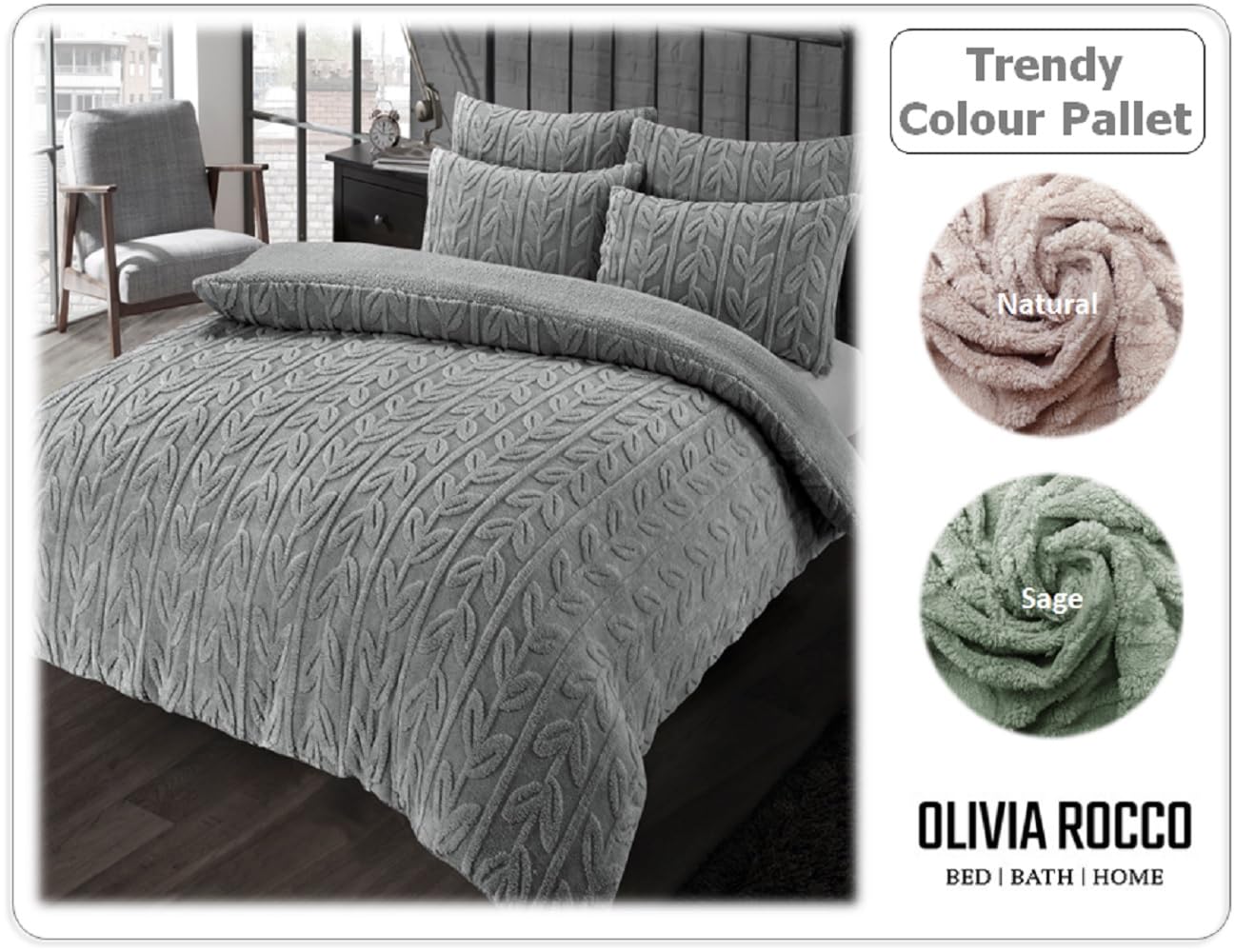 OLIVIA ROCCO Leaf Print Teddy Duvet Set With Reversible Sherpa Fleece Ultra Soft Winter - Joe’s Haven