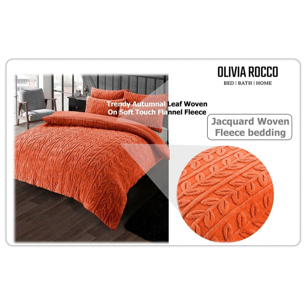 OLIVIA ROCCO Leaf Print Teddy Duvet Set With Reversible Sherpa Fleece Ultra Soft Winter - Joe’s Haven