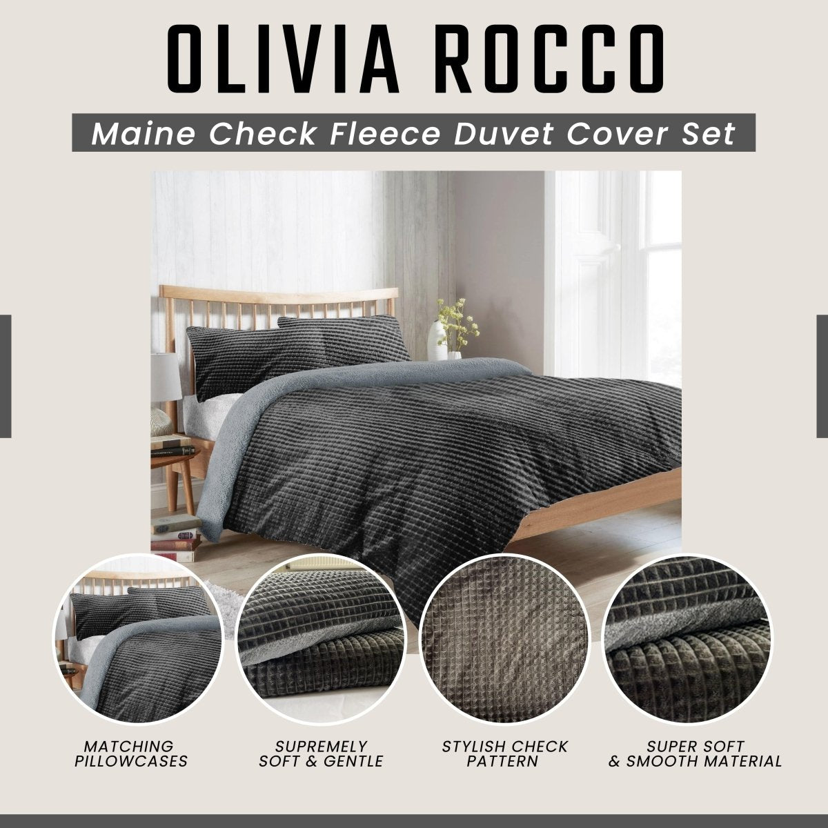 OLIVIA ROCCO Maine Check Fleece Duvet Cover Set Reversible With Pillowcases Super Soft - Joe’s Haven