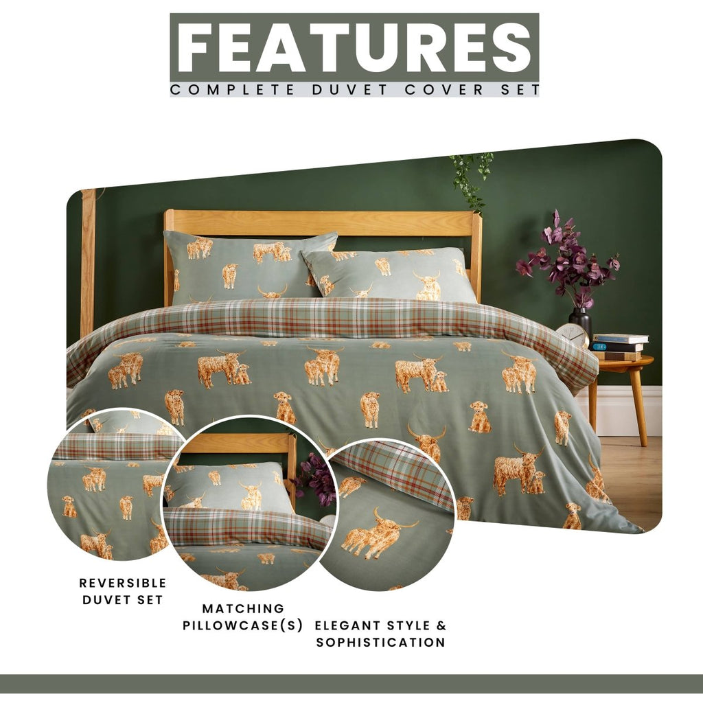 OLIVIA ROCCO Highland Cow Super Soft Flannel Duvet Cover Set With Pillowcases Warm Cosy - Joe’s Haven