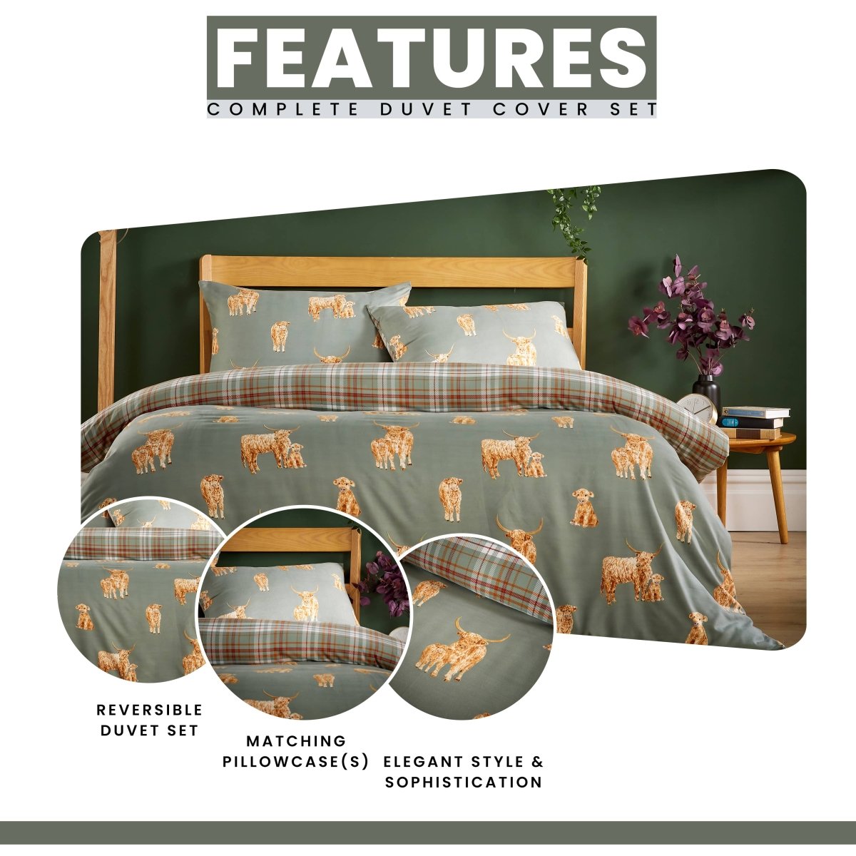 OLIVIA ROCCO Highland Cow Super Soft Flannel Duvet Cover Set With Pillowcases Warm Cosy - Joe’s Haven