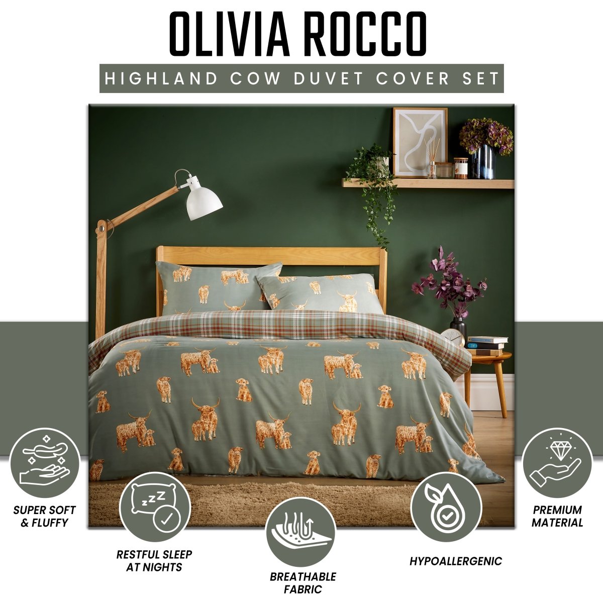 OLIVIA ROCCO Highland Cow Super Soft Flannel Duvet Cover Set With Pillowcases Warm Cosy - Joe’s Haven